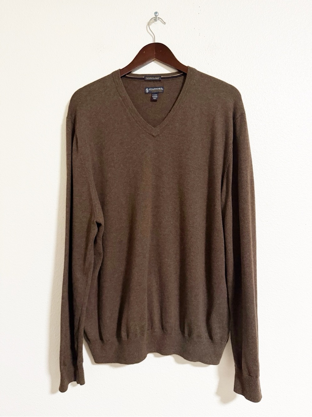 Stafford Cotton Cashmere V Neck Sweater Brown Size XL